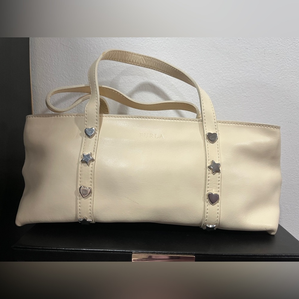 Furla Cream Shoulder Bag with Heart and Star Accents
